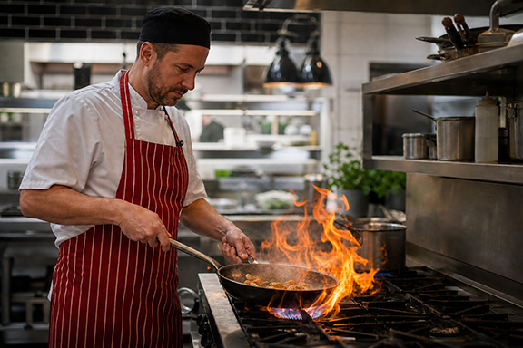 man cooking on gas stove | CB | 576x384